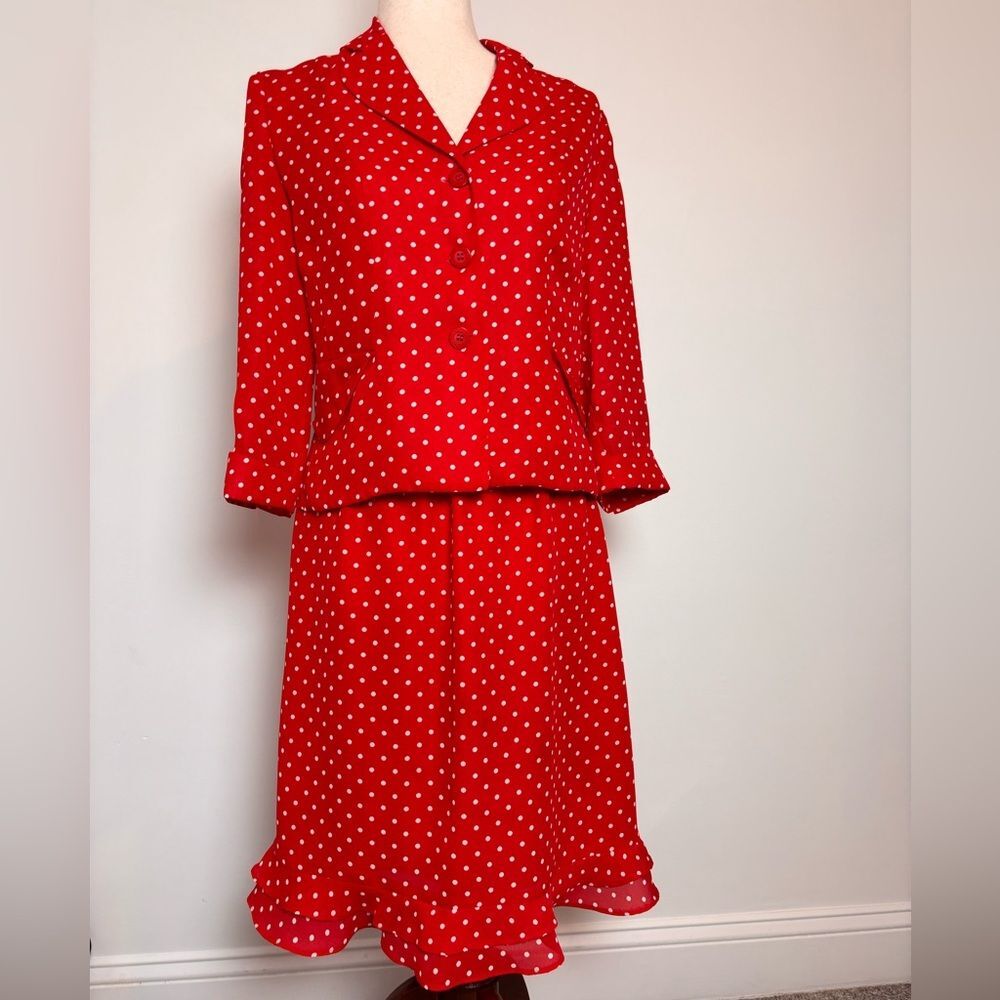 Size 6P Vintage Polka Dot 2 piece Skirt Set Red Pin Up Style Karin Stevens